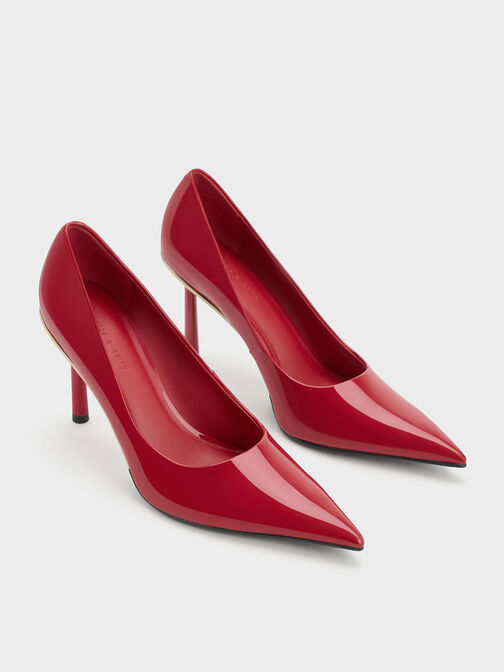 Patent Pointed-Toe Stiletto Heels, Red, hi-res