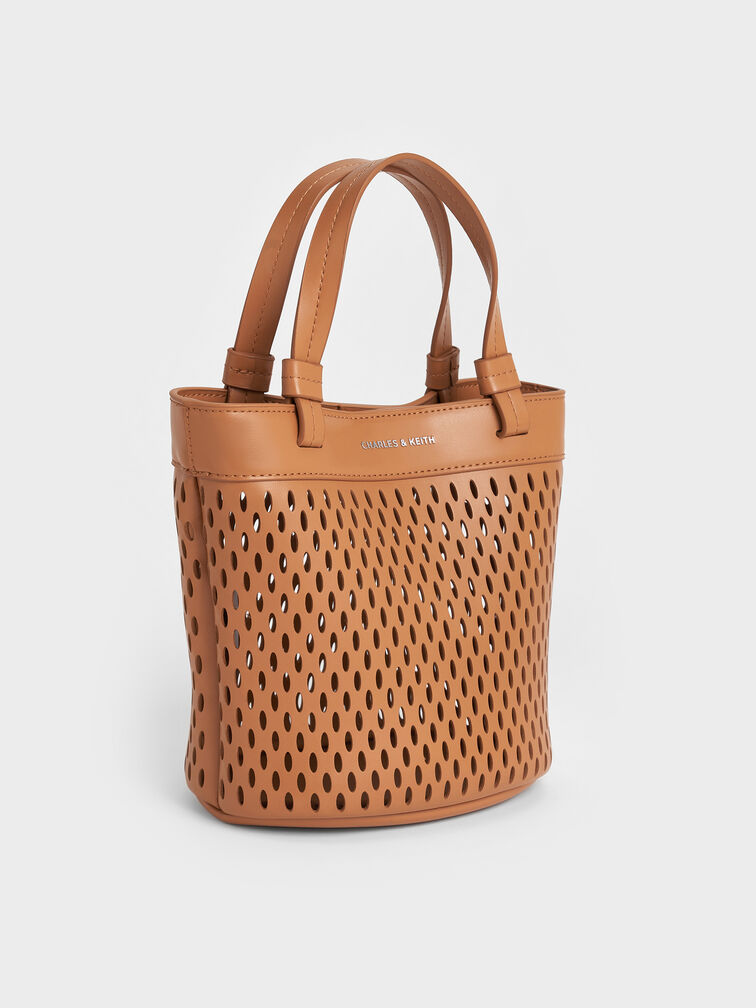 Juno Perforated Tote Bag, Russet Brown, hi-res