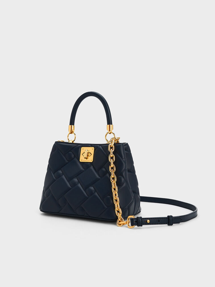 Tillie Quilted Top Handle Bag, Navy, hi-res