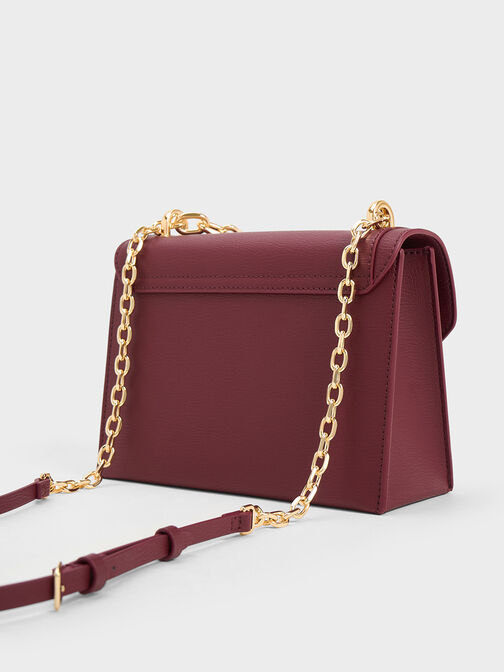 Chain Handle Baroque Evening Bag, Burgundy, hi-res