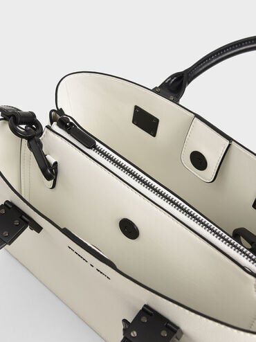 Cameron Double Top Handle Bag, White, hi-res