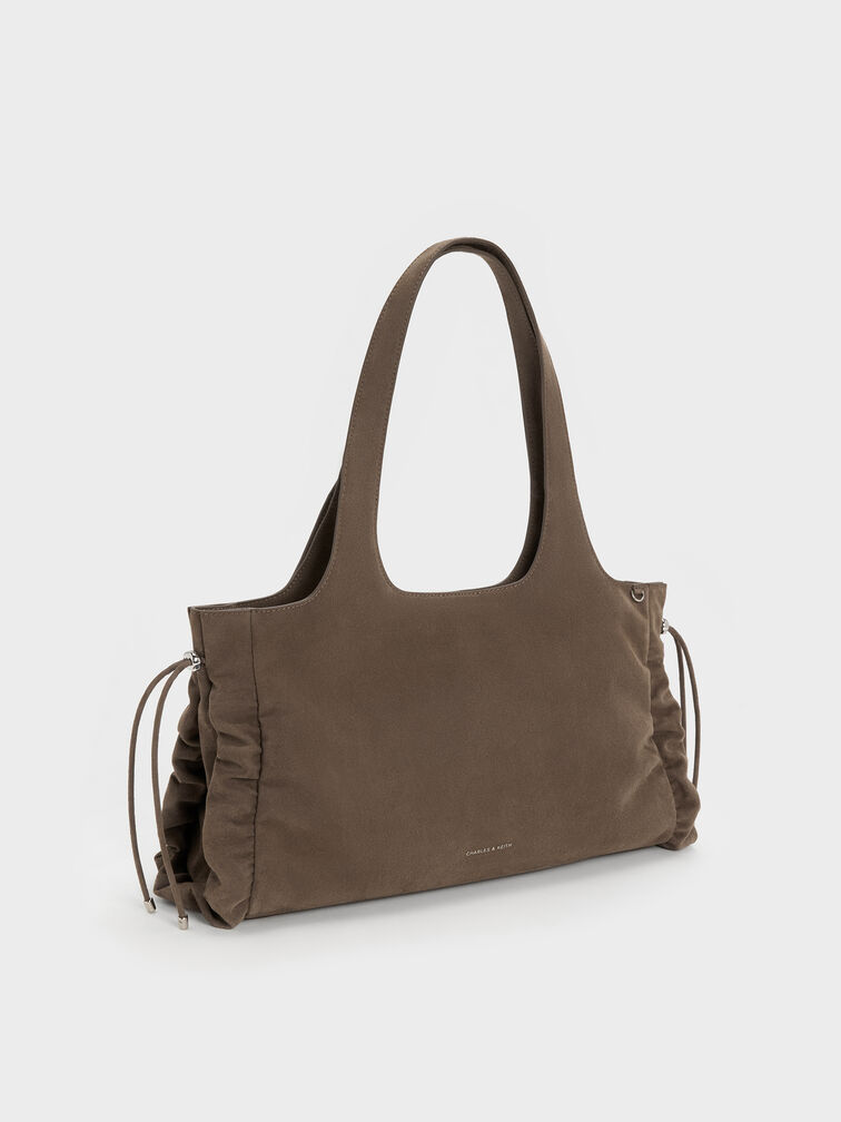 Large Quinby Ruched Tote Bag, Stone Grey, hi-res