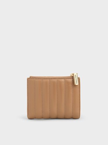 Donna Crinkle-Effect Panelled Top-Zip Wallet, Tan, hi-res