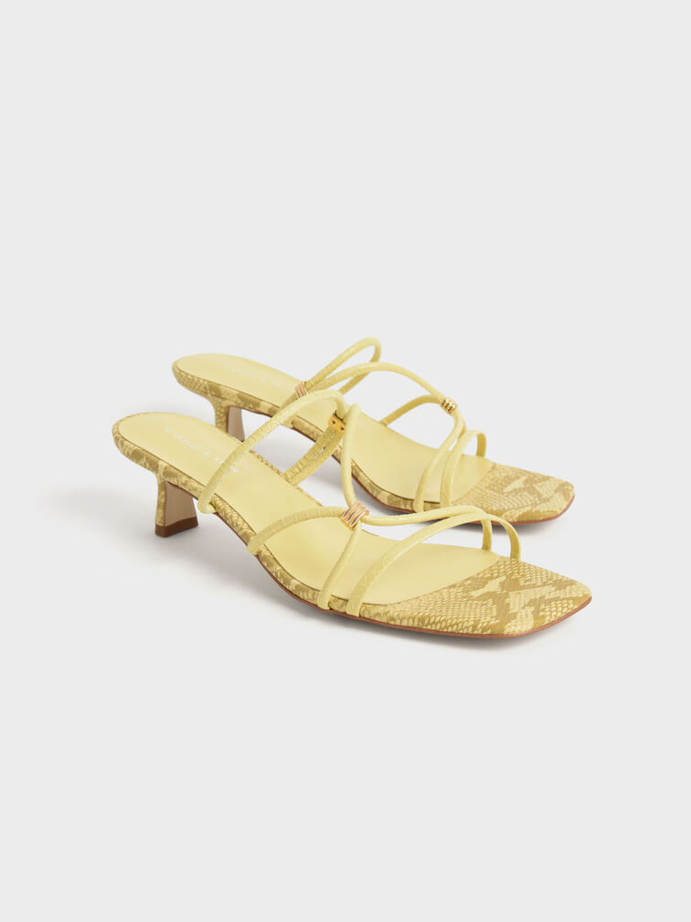 Snake-Print Metallic-Accent Strappy Mules, Animal Print Yellow, hi-res