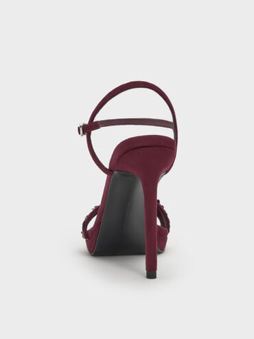 Sequinned Ankle-Strap Stiletto Sandals, Burgundy, hi-res