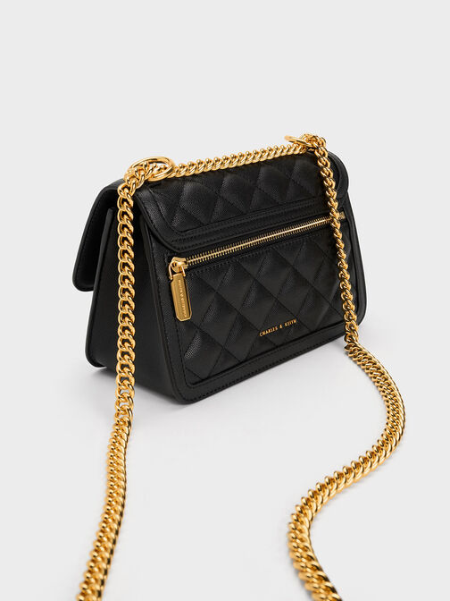 Micaela Quilted Chain Bag, Black, hi-res
