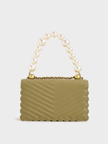 Beaded Handle Crossbody Bag, Khaki, hi-res