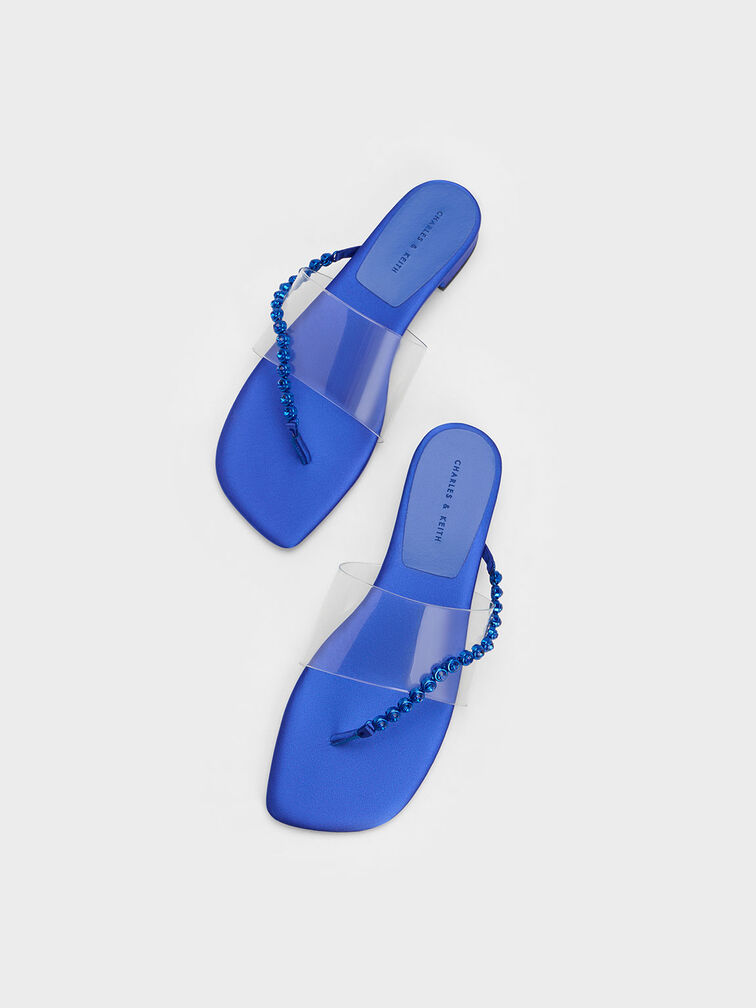 Recycled Polyester Gem-Strap Thong Sandals, Blue, hi-res