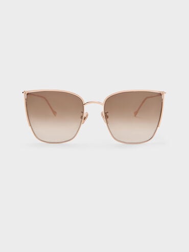 Shea Metallic-Rim Square Sunglasses, Rose Gold, hi-res
