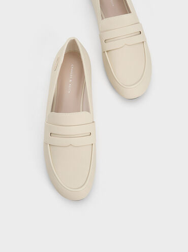 Cut-Out Almond Toe Penny Loafers, Chalk, hi-res