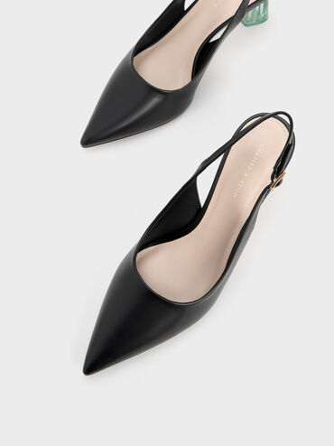 Oleana See-Through Trapeze Heel Slingback Pumps, Black, hi-res