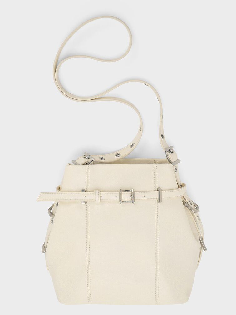 Bryna Belted Bucket Bag, Cream, hi-res
