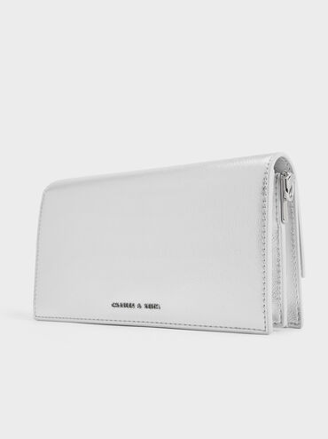 Tallulah Metallic Push-Lock Long Wallet, Silver, hi-res