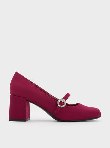 Textured Crystal-Embellished Mary Jane Pumps, Red, hi-res
