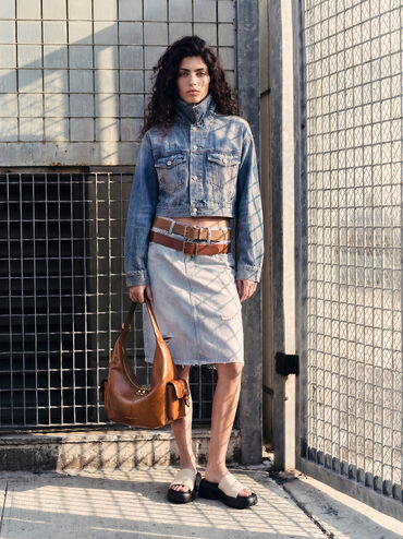 Large Bessie Side-Pocket Hobo Bag, Distressed Tan, hi-res