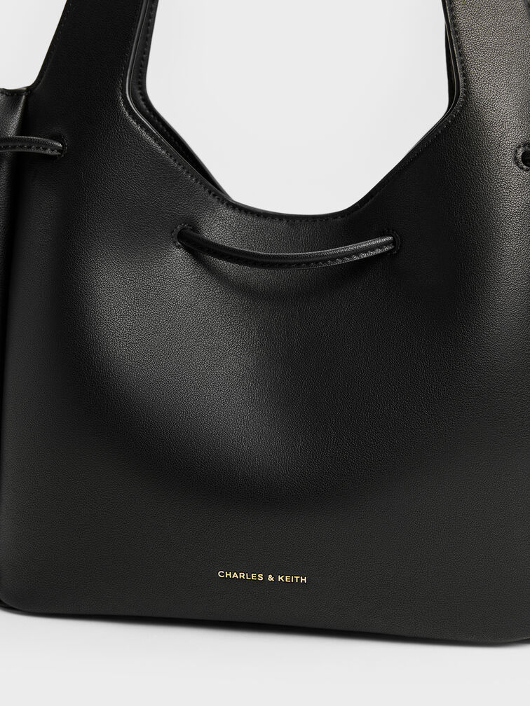 Mila Metallic-Knot Drawstring Tote Bag, Black, hi-res