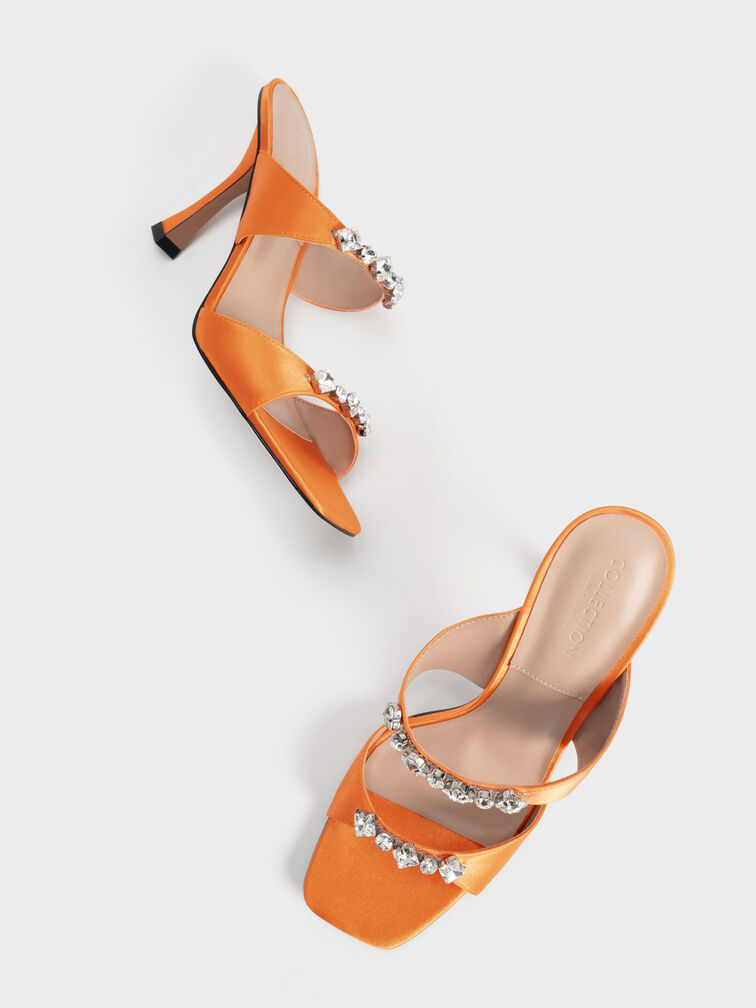 Metallic Gem-Encrusted Sandals, Orange, hi-res