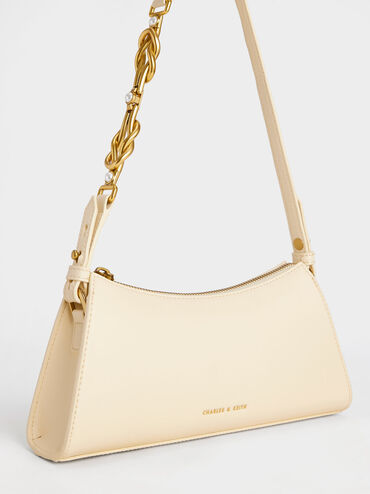 Metallic-Accent Strap Trapeze Bag, Chalk, hi-res