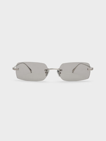 Easton Rimless Rectangular Sunglasses, Silver, hi-res