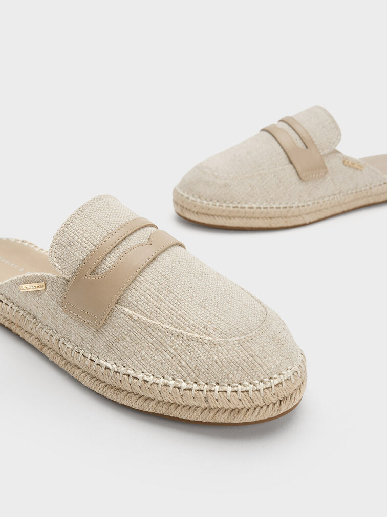 Penny Loafer Backless Espadrilles, Beige, hi-res