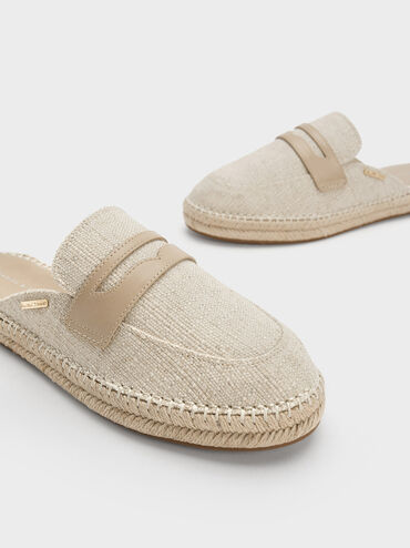 Penny Loafer Backless Espadrilles, Beige, hi-res