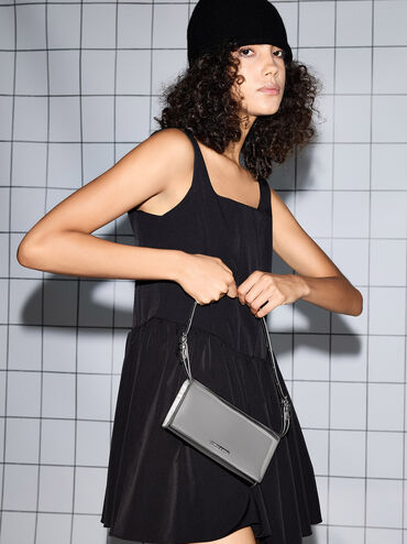 Sloane Metallic Long Wallet, Pewter, hi-res