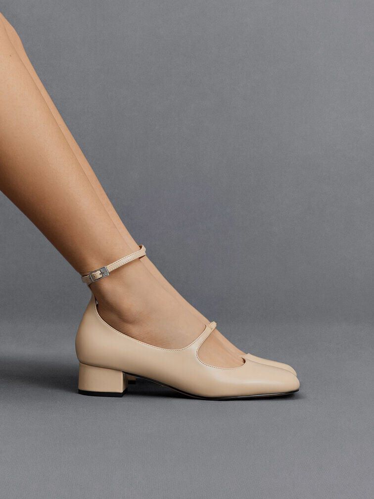 Claire Leather Mary Jane Pumps, Beige, hi-res