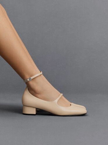 Claire Leather Mary Jane Pumps, Beige, hi-res