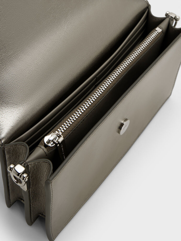 Kristine Metallic Sculptural-Handle Long Wallet, Pewter, hi-res