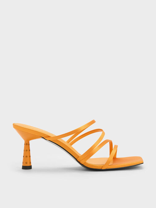 Embellished Cone Heel Sandals, Orange, hi-res