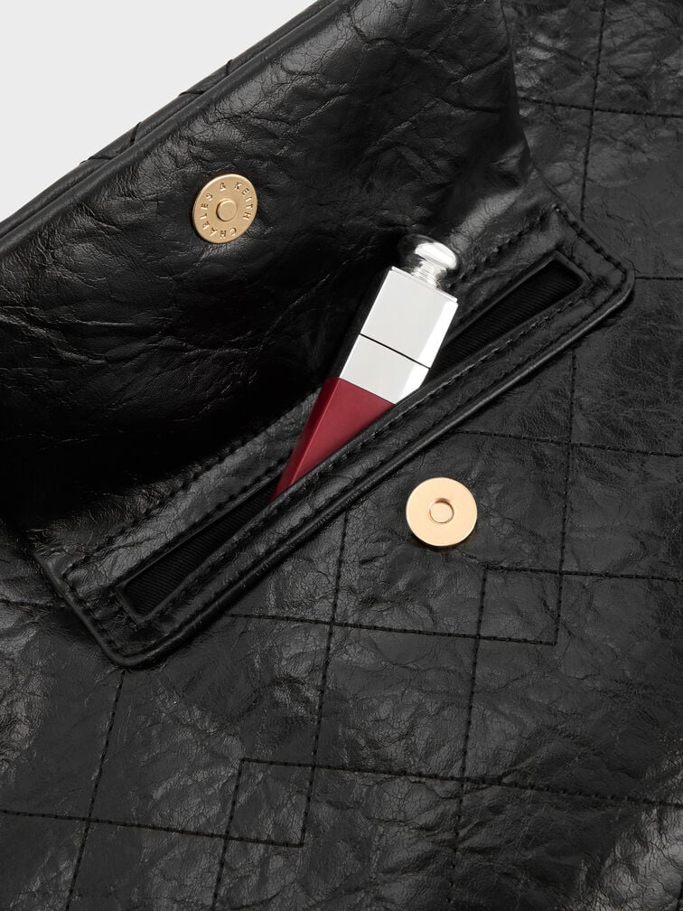 Duo Quilted Front-Pocket Hobo Bag, Black, hi-res