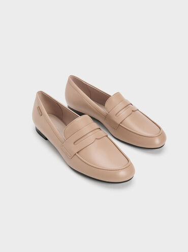Cut-Out Almond Toe Penny Loafers, Nude, hi-res
