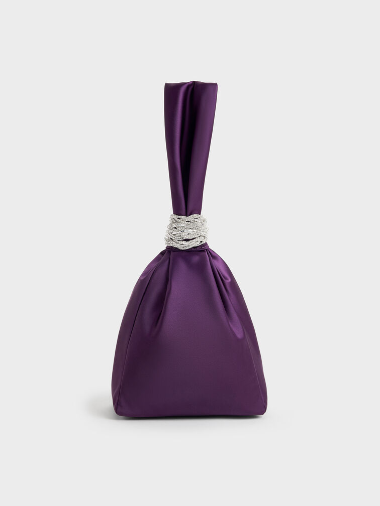 Judie Satin Crystal Wraparound-Chain Clutch, Night Violet, hi-res