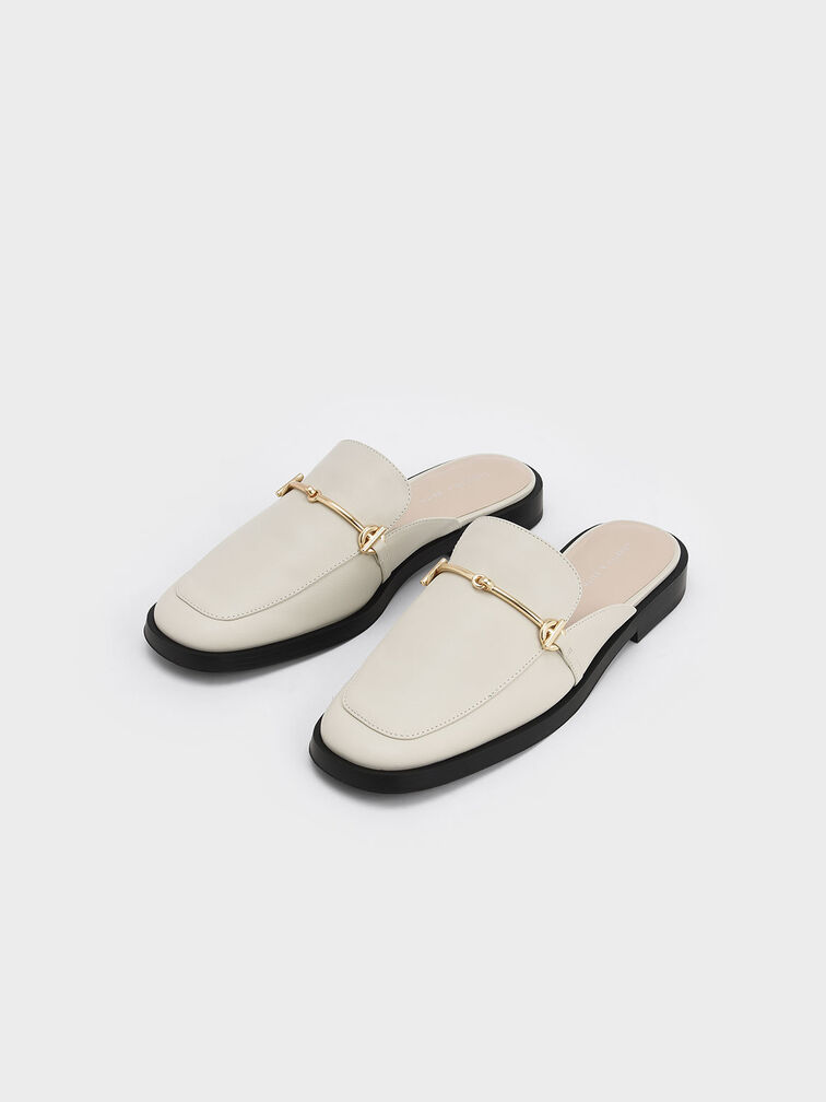 Metallic Bar Loafer Mules, Chalk, hi-res
