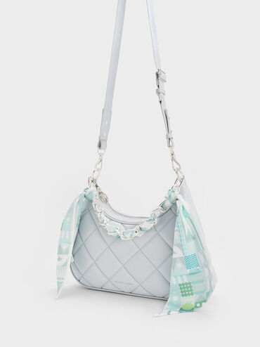 Alcott Large Scarf Chain-Link Quilted Bag, Light Grey, hi-res