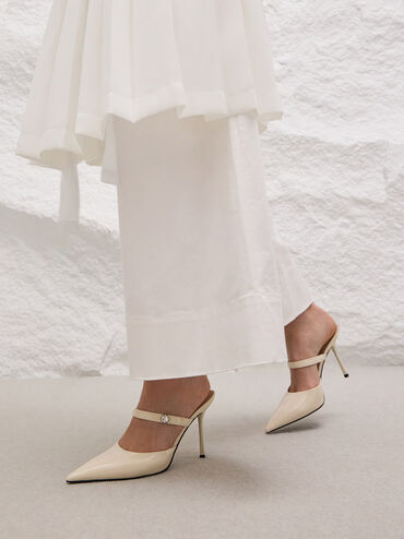 Patent Crystal-Accent Stiletto-Heel Mules, Chalk, hi-res