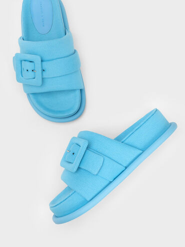 Sinead Woven Buckled Slide Sandals, Blue, hi-res