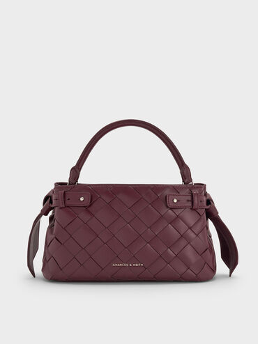 Ivette Woven Top Handle Bag, Wineberry Red, hi-res