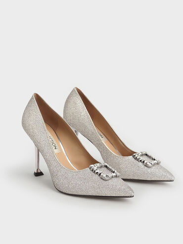 Glittered Gem Pumps, Silver, hi-res