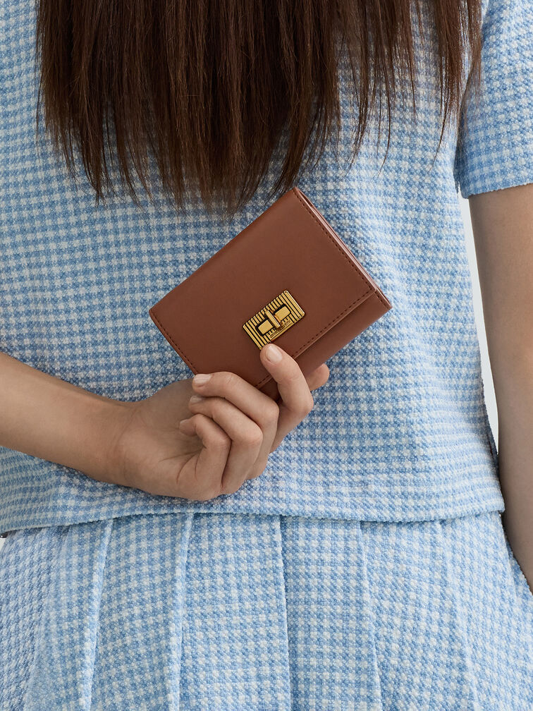 Edna Turn-Lock Knotted-Strap Wallet, Chocolate, hi-res