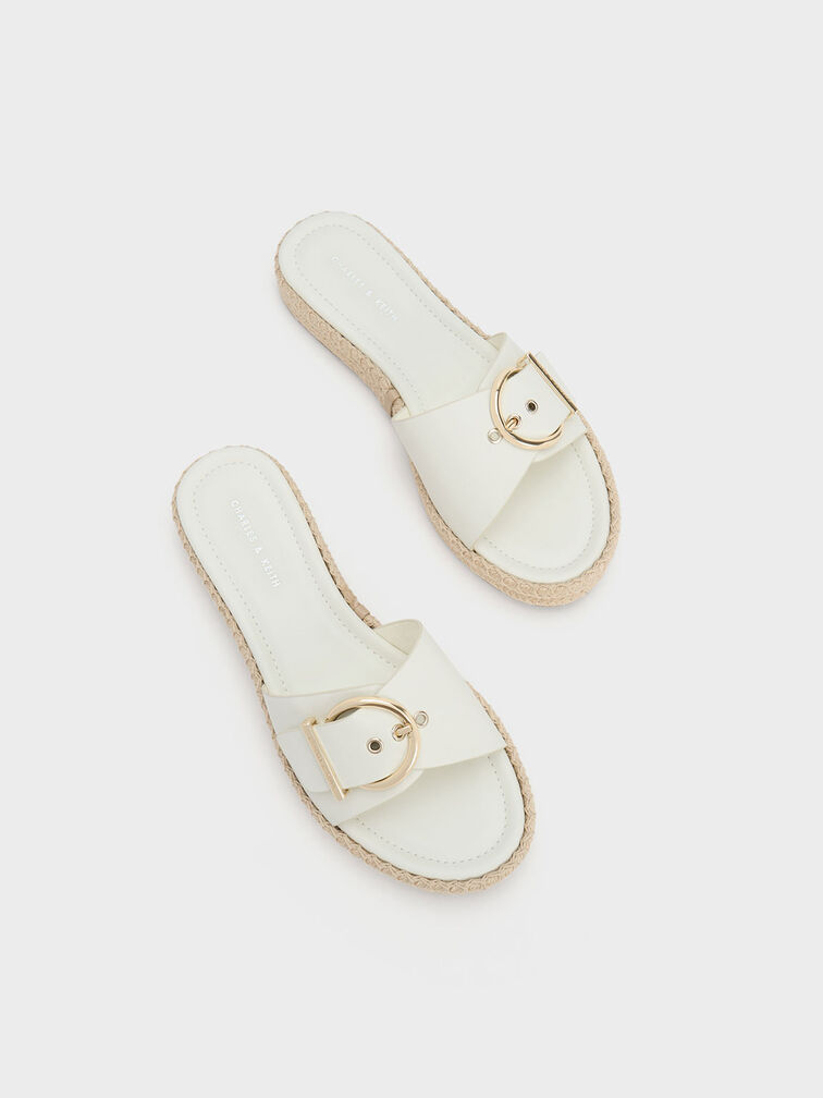 Buckled Espadrille Flat Sandals, Chalk, hi-res