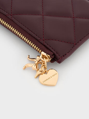 Arrietty Quilted Bow-Heart Charm Zip-Around Wallet, Wineberry Red, hi-res