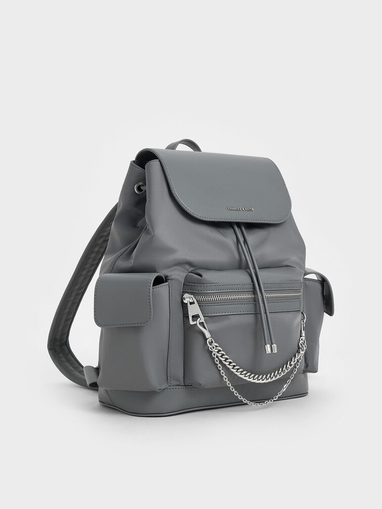 Nylon Puffy Chain-Link Backpack, Grey, hi-res