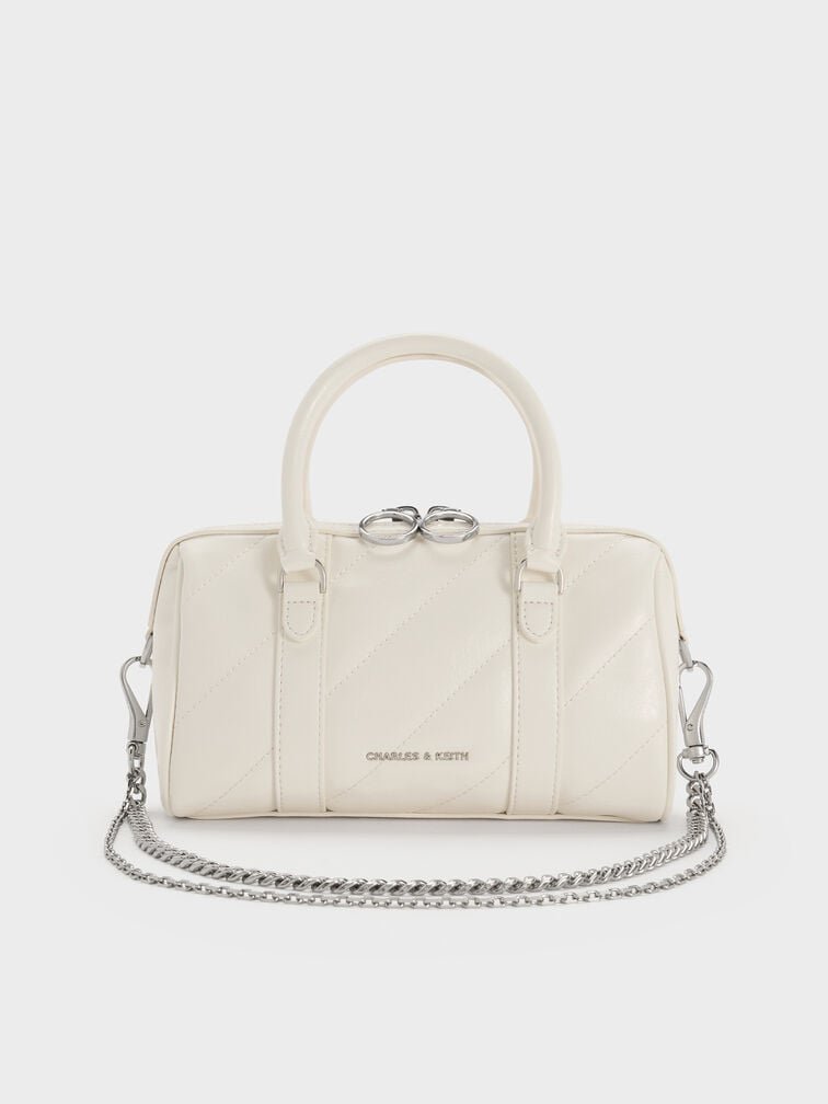 Philomena Panelled Chain-Handle Bowling Bag, Cream, hi-res