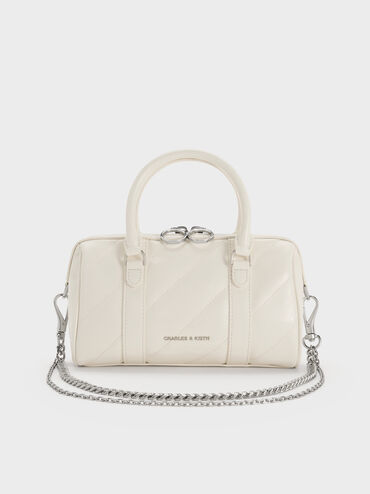 Philomena Panelled Chain-Handle Bowling Bag, Cream, hi-res