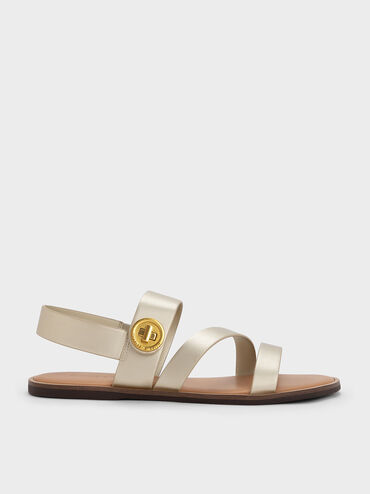 Asymmetrical Strappy Sandals, Gold, hi-res