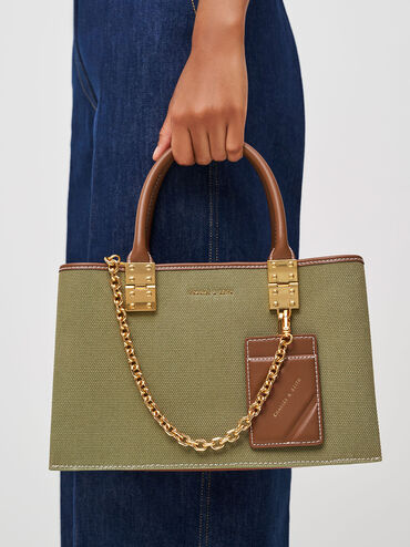 Large Double Handle Canvas Handbag, Avocado, hi-res