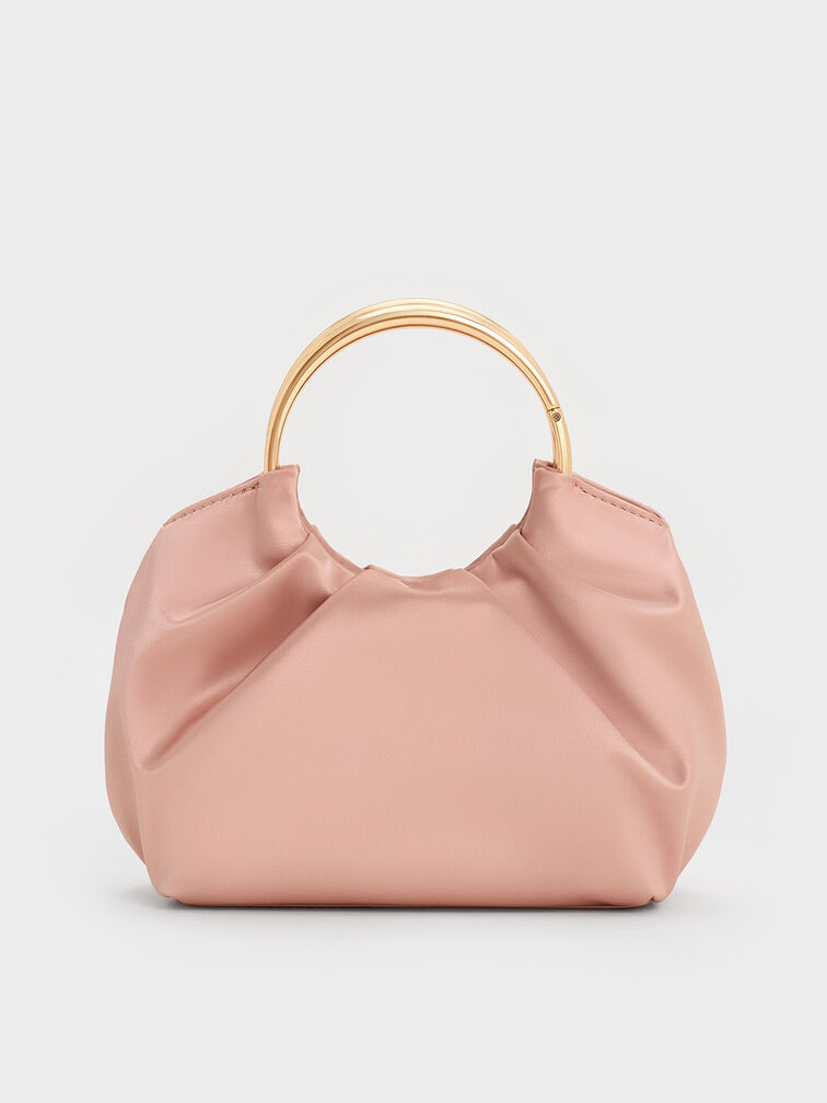 Satin Ruched Ring-Handle Bag, Ballerina Pink, hi-res