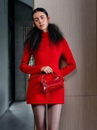 Hazel Bow Horse-Motif Top Handle Bag, Tomato Red, hi-res