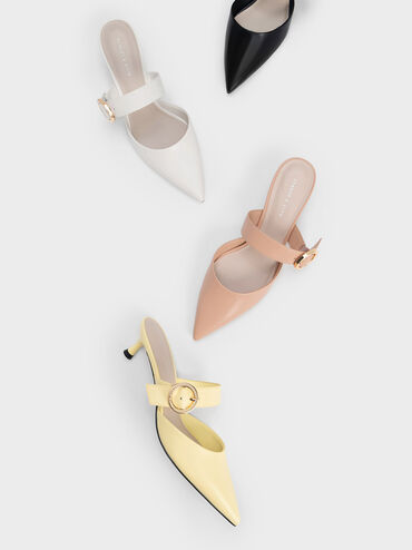 Buckled Strap Spool Heel Mules, Nude, hi-res